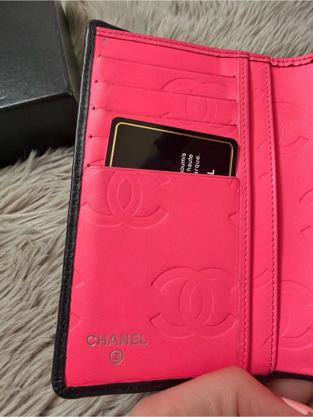 CHANEL Cambon Black Quilted Calfskin Leather Wallet with Glossy CC *Authentic*